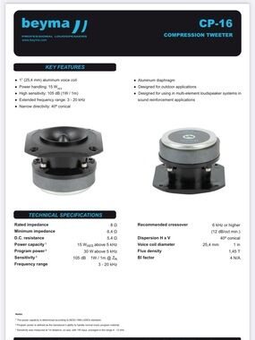 Beyma CP-16 Compression Tweeter - Black (Brand new)